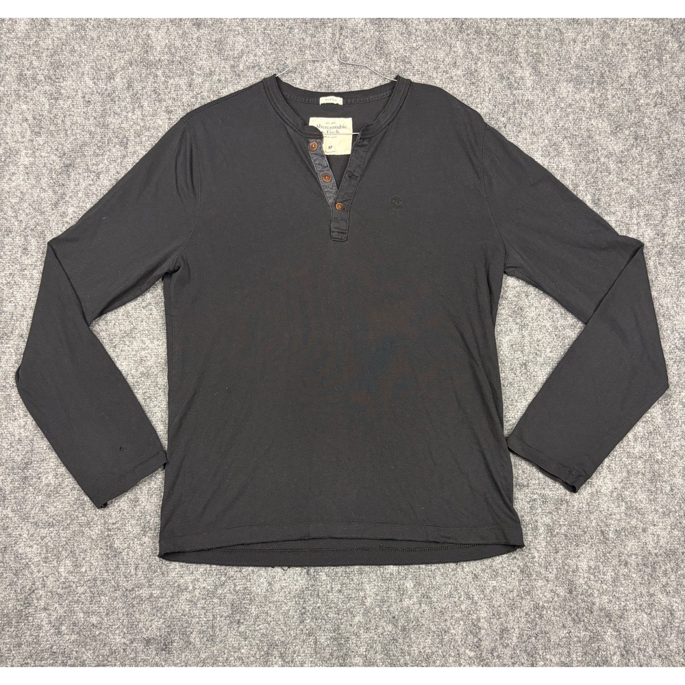 Abercrombie & Fitch Mens Muscle Fit Henley Long Sleeve Shirt Black Medium